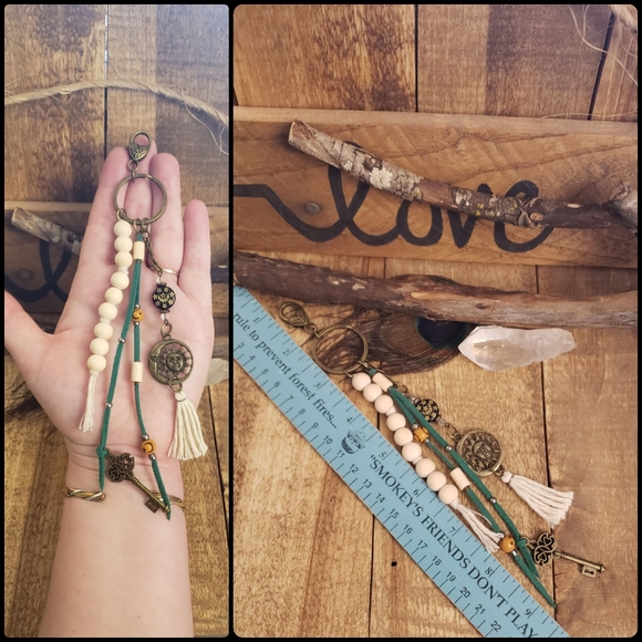 Bohemian Sun Moon Essential Oil Purse Charm Keychain Aromatherapy Boho Bag Clip - Picture 11 of 14